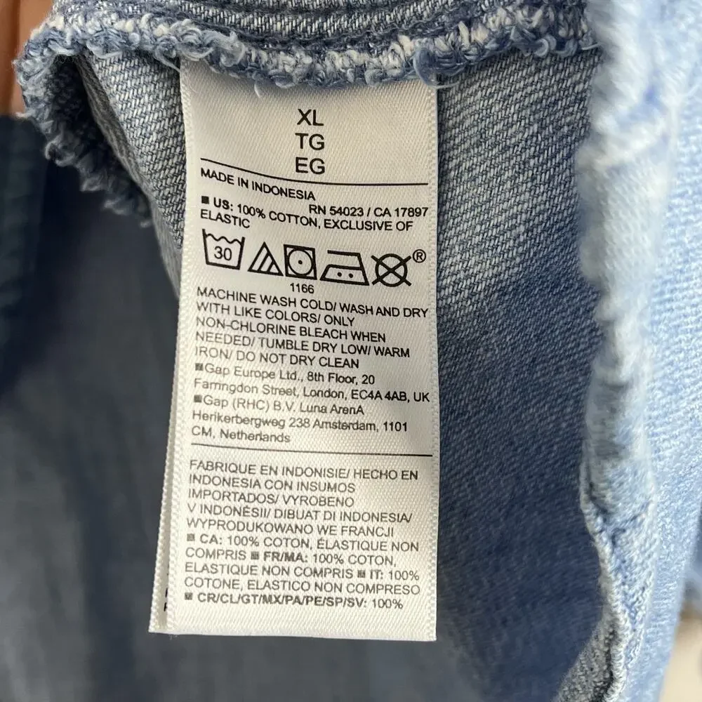 Old Navy Puff-Sleeve Blouse Women's XL Non-Stretch Chambray Ruffle-Trimmed Poet